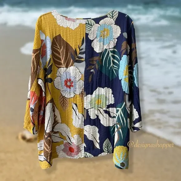 Ali Miles Artsy BOHO Cool and Comfortable Blocked Floral Tunic Top 2X - Picture 5 of 6